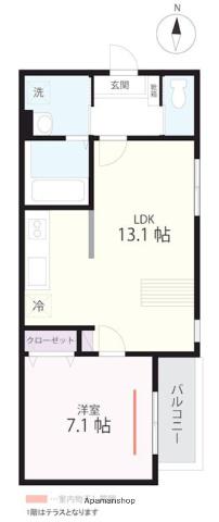 QUIETCRABHOUSETOGETHERWITHB洋光台(1LDK/1階)の間取り写真