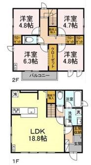 小田急電鉄小田原線 本厚木駅 バス乗車時間：12分 三家入口バス停で下車 徒歩6分 2階建 築2年(4LDK)の間取り写真