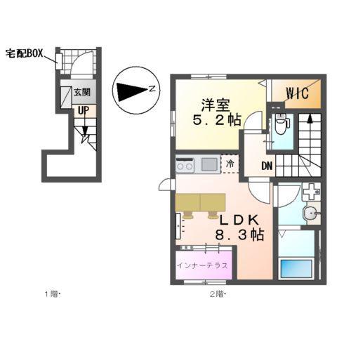 海老名市大谷北アパートⅤ期(1LDK/2階)の間取り写真