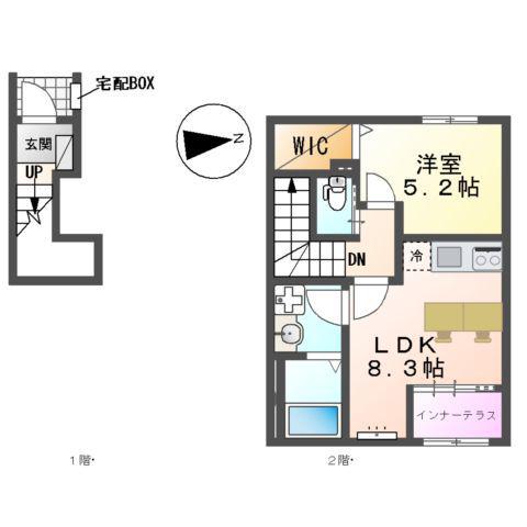海老名市大谷北アパートⅤ期(1LDK/2階)の間取り写真