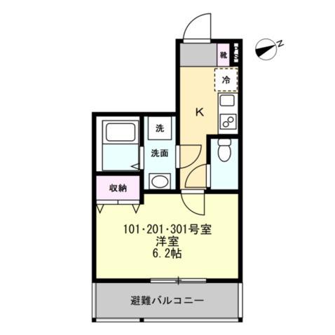 ベイフォンテ辻堂(1K/2階)の間取り写真
