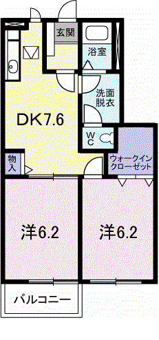 パルティールⅡ(2DK/1階)の間取り写真