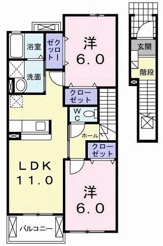 ミドルスクエア(2LDK/2階)の間取り写真