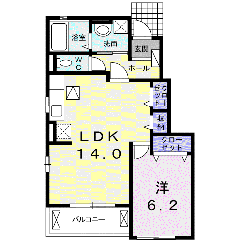 ウェルデンス平塚御殿Ⅰ(1LDK/1階)の間取り写真