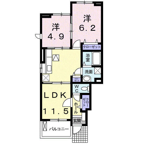 ガーデンハウスM(2LDK/1階)の間取り写真