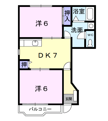 くりの木スクエアⅠ(2DK/1階)の間取り写真