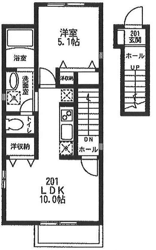 フィカーサS1(1LDK/2階)の間取り写真