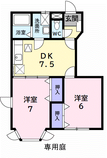 ドリーム宮久保Ⅱ番館(2DK/1階)の間取り写真