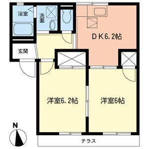 サニーハイツ神戸B(2DK/1階)の間取り写真