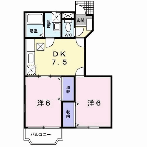 スイートパレスKS B棟(2DK/1階)の間取り写真