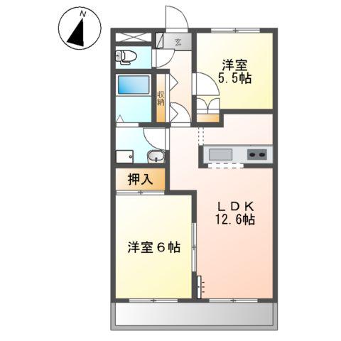 ビューヒルズ(2LDK/1階)の間取り写真