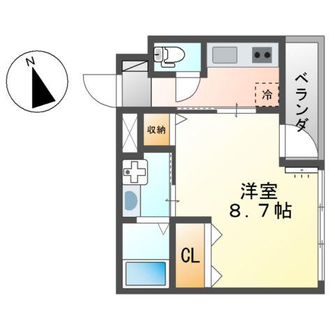 レガシープレイス湘南(1K/2階)の間取り写真