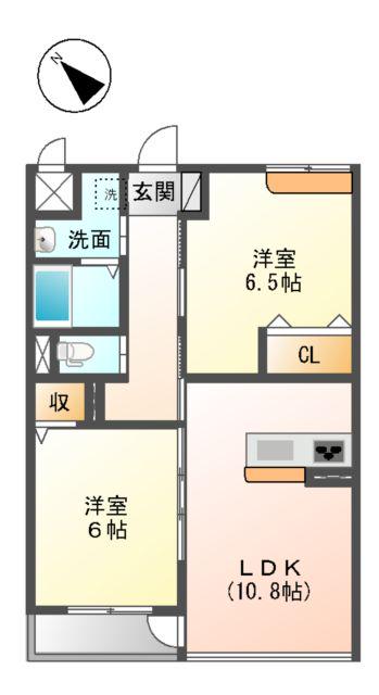 ビレッジ高坪(2LDK/3階)の間取り写真