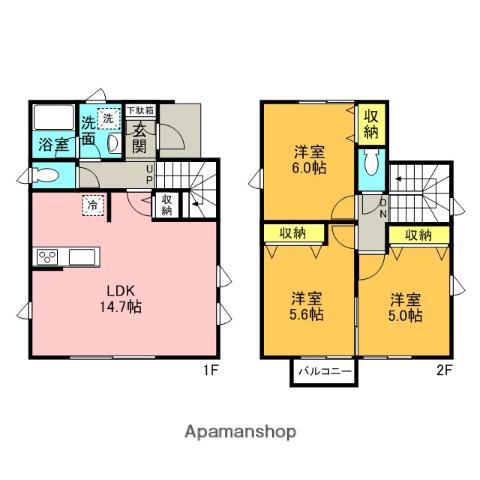 小田急電鉄小田原線 愛甲石田駅 バス乗車時間：10分 下落合停バス停で下車 徒歩3分 2階建 築11年(3LDK)の間取り写真