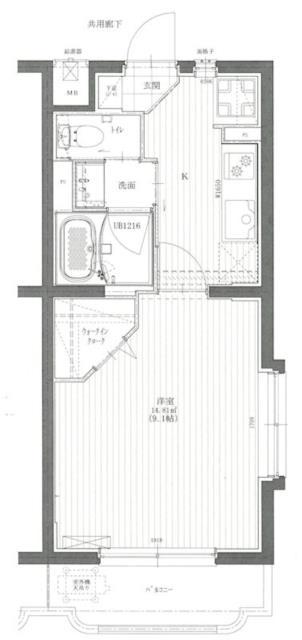グリーンハイム1台付き(1K/3階)の間取り写真
