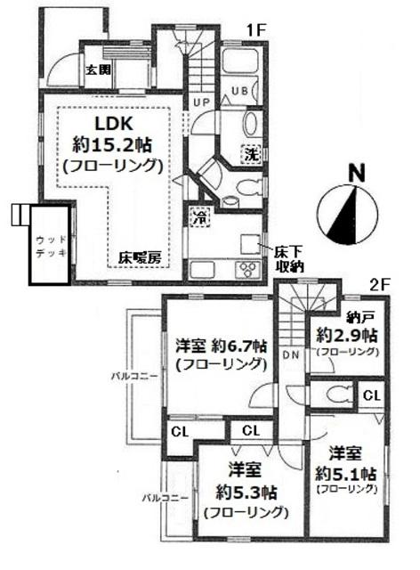 ＱＵＡＴＲＥ　ＳＡＩＳＯＮＳ　宮崎台Ｆ棟(3SLDK)の間取り写真