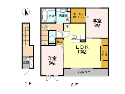 ルミノヴィータ(2LDK/2階)の間取り写真