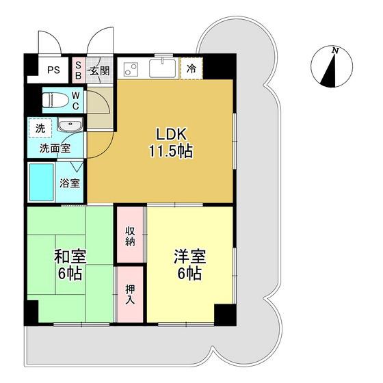 ロイヤルフラット野毛山壱番館(2LDK/4階)の間取り写真