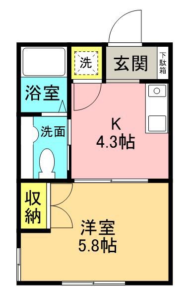 銀河ハイツ(1K/2階)の間取り写真