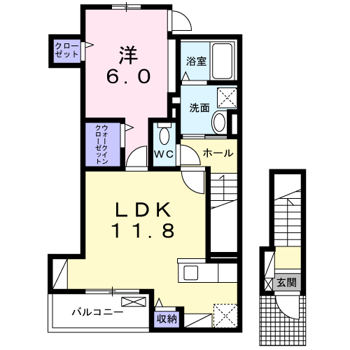 ベル アルカンシェル(1LDK/2階)の間取り写真
