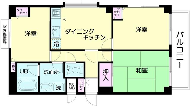 日神パレステージ古淵(3DK/2階)の間取り写真