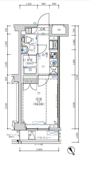 オーキッドレジデンス鶴見(1K/6階)の間取り写真