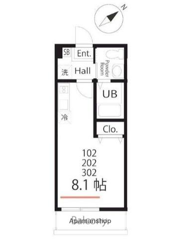 ハーミットクラブハウス横浜岸谷(ワンルーム/3階)の間取り写真