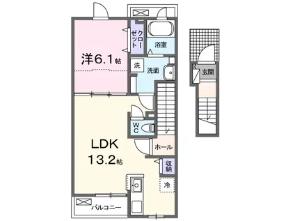 LUNA・Ⅲ(1LDK/2階)の間取り写真