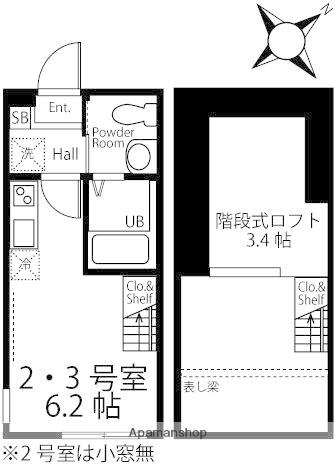 ハーミットクラブハウスグルック長津田(ワンルーム/2階)の間取り写真