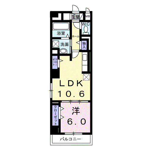 ディアコート本厚木(1LDK/2階)の間取り写真