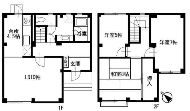 横須賀線 東戸塚駅 徒歩18分 2階建 築36年(3LDK)の間取り写真