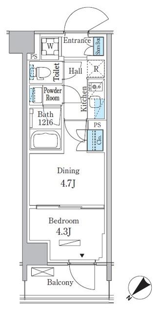 パークアクシス品川南大井パークフロント(1DK/1階)の間取り写真