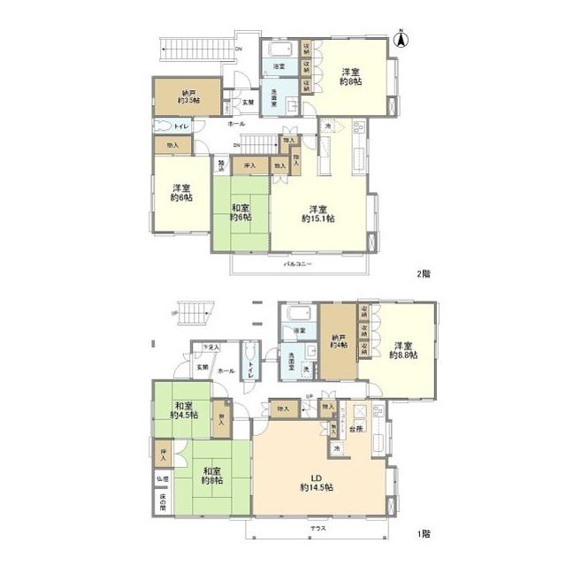 横浜市ブルーライン 三ツ沢下町駅 徒歩7分 2階建 築32年(7SLDK)の間取り写真