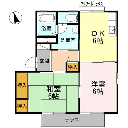 パレス雅 A(2DK/1階)の間取り写真