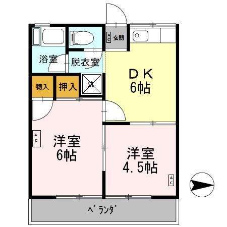 大沢ハイツ(2DK/2階)の間取り写真