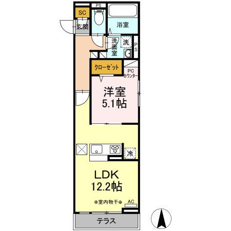 PARK VINA(1LDK/1階)の間取り写真