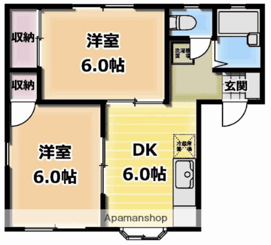 クローバーハイツB(2DK/1階)の間取り写真
