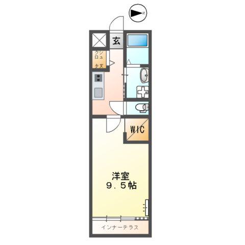 PRUNIER(1K/1階)の間取り写真