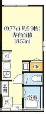 グリーンリヴィアS(ワンルーム/2階)の間取り写真