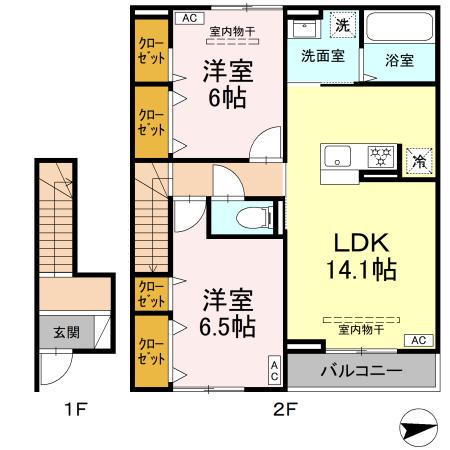 オリエンタルドエル I(2LDK/2階)の間取り写真