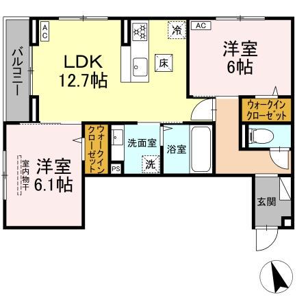 フォルテーヌ・イイクラI(2LDK/1階)の間取り写真