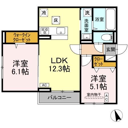 フォルテーヌ・イイクラI(2LDK/1階)の間取り写真
