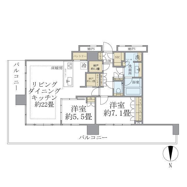 THE TOWER 湘南辻堂(2LDK/26階)の間取り写真