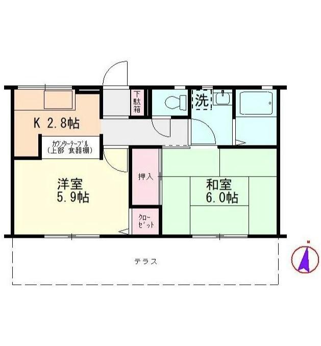 クロノス神木本町サウス(2K/1階)の間取り写真