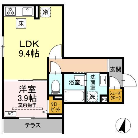 D PAINA 登戸新町(1LDK/1階)の間取り写真