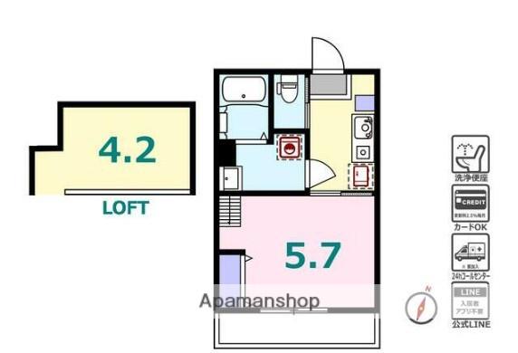 シュガール御所山ONE(1K/2階)の間取り写真