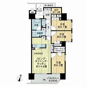 エム・ブランド相模大野(3LDK/13階)の間取り写真