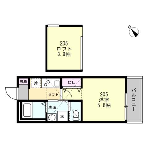 ベイルーム湘南藤沢本町(1K/2階)の間取り写真