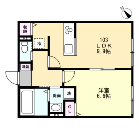 ベイルーム湘南藤沢本町(1K/1階)の間取り写真