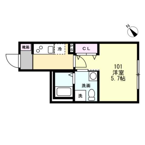 ベイルーム湘南藤沢本町(1K/1階)の間取り写真